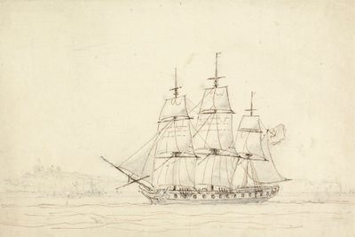Tre mastet skip av William Daniell