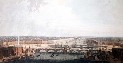 Utsikt over London med forbedringene av havnen og den doble London Bridge. Sendt til den utvalgte komiteen for Underhuset av William Daniel (akvatint) av William Daniell