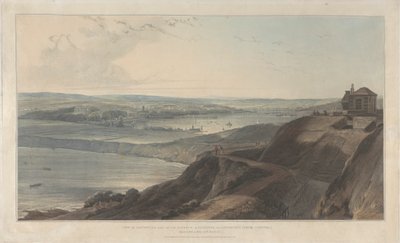 Utsikt over byen og en del av havnen i Falmouth fra Pendennis Castel, Cornwall av William Daniell