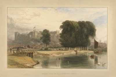 Windsor Castle fra nær Brocas Meadows av William Daniell