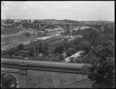 Washington Bridge, High Bridge og Washington Heights sett fra Bronx, 19. juli 1914 av William Davis Hassler