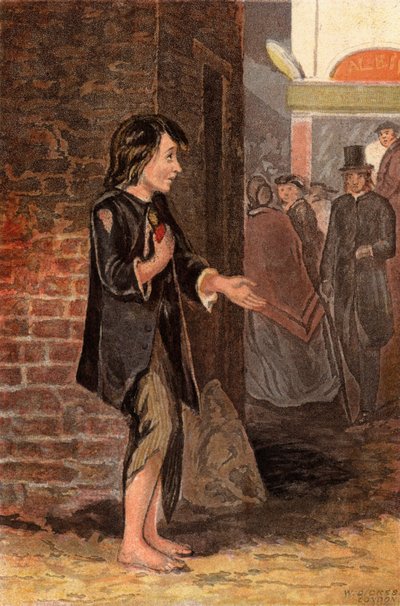 Et barn som tigger penger for å kjøpe brød (chromolitho) av William Dickes