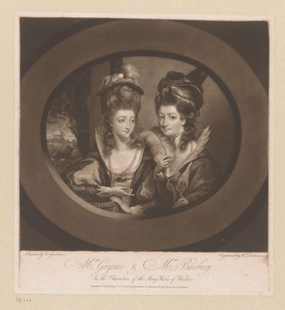 Portrett av Mary Gwyn og Catherine Bunbury Mrs. Gwynne og Mrs. Bunbury, / i karakterene til Merry Wives of Windsor (tittel på objekt) av William Dickinson
