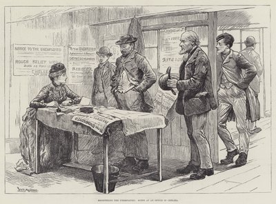 Registrering av arbeidsledige, scene på et kontor i Chelsea av William Douglas Almond