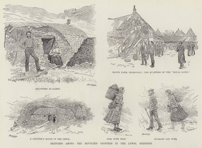 Skisser blant de opprørte husmennene i Lewis, Hebridene av William Douglas Almond