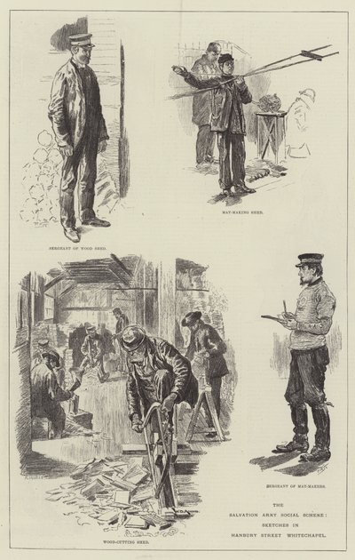 The Salvation Army Social Scheme, Skisser i Hanbury Street, Whitechapel av William Douglas Almond