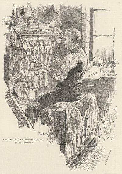 Arbeid på en gammel håndvevstomme, Leicester av William Douglas Almond