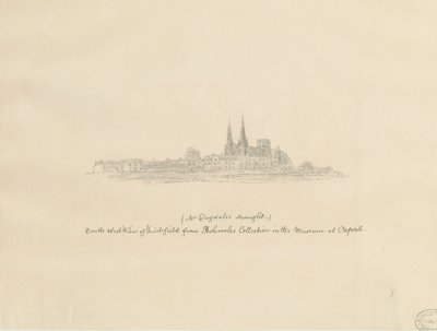 Lichfield Cathedral - South West View: blyanttegning, og [?1600-tallet] (tegning) av William Dugdale