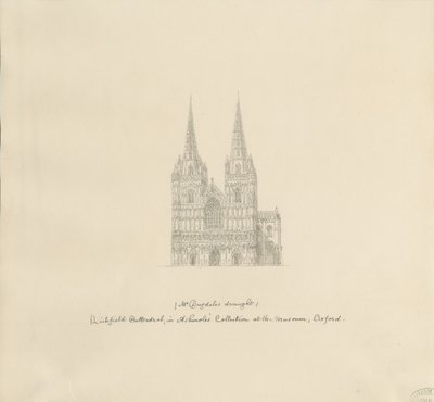 Lichfield Cathedral - West Front: pennetegning, nd [slutt på 1600-tallet] (tegning) av William Dugdale