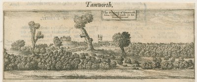 Tamworth - Panorama: kobberplategravering, og [1600-tallet] av William Dugdale