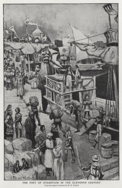 Havnen i Byzantium på det ellevte århundre (litho) av William Edward (after) Wigfull