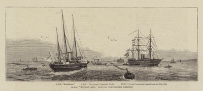 HMS Enchantress forlater Portsmouth Harbor av William Edward Atkins