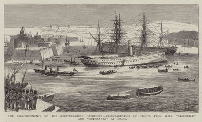 Forsterkningene av middelhavsgarnisonene, ilandsetting av tropper fra HMS Crocodile and Euphrates på Malta av William Edward Atkins
