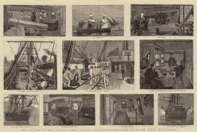 Reisen til de kongelige kadettene jorden rundt, skisser om bord på HMS Bacchante av William Edward Atkins