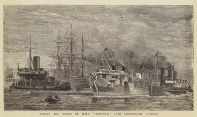 Tauing av vraket av HMS Eurydice inn i Portsmouth havn av William Edward Atkins