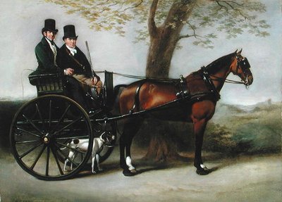 To Gentlemen in a Gig tegnet av en Bay Cob på vei for å skyte med pekeren sin av William Edward Frost