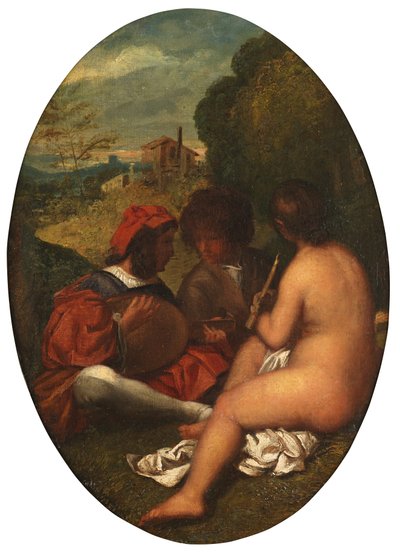 Pastoral Concert, etter Titian (olje på lerret lagt ned på panel) av William Etty