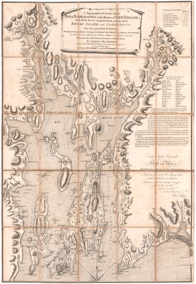 Et topografisk kart over Rhode Island av Blaskewitz av William Faden