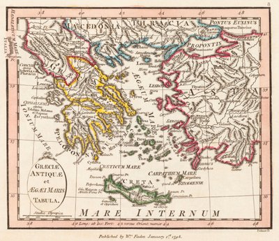 Antikkens Hellas. Egiske hav. Lilleasia. Kart. av William Faden