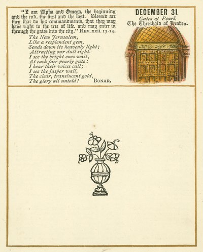 Side fra Bibelens emblemjubileumsbok (fargelitografi) av William Foster