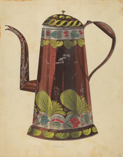 Toleware tinn kaffekanne, ca. 1937. av William Frank