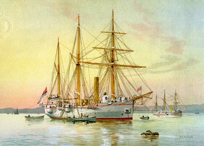 HMS Bramble, Royal Navy 1. klasse kanonbåt, c1890-c1893. av William Frederick Mitchell