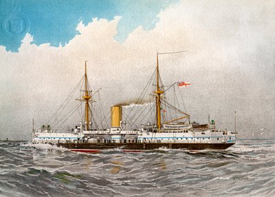 HMS Colossus, Royal Navy 2. klasse slagskip, c1890-c1893 av William Frederick Mitchell