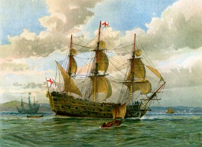 Royal Navy kampskip, c1650 c1890-c1893. av William Frederick Mitchell