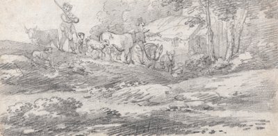 Landskap med figurer og storfe av William Frederick Wells