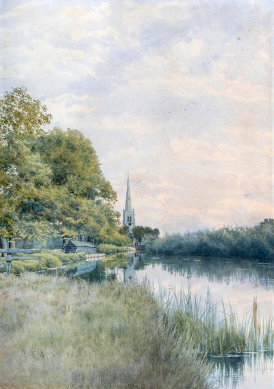 All Saints kirke fra slepestien, Hemingford Grey av William Garden Fraser