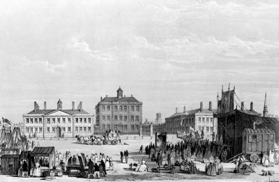 Old Liverpool Infirmary and Alms-Houses, med John Cookes sirkus i forgrunnen, ca. 1826 av William Gavin Herdman