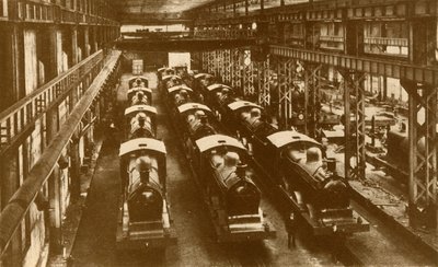 Lokomotiver klare for sending utenlands, c1930. av William George Armstrong