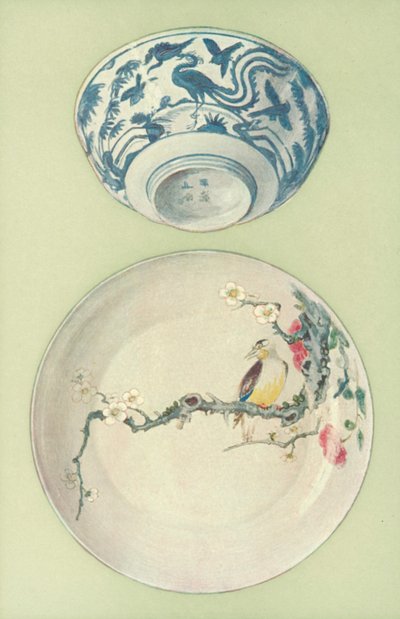 Skål, periode med Chia Ching og tallerken, periode med unge Cheng, kinesisk (farge litho) av William Gibb