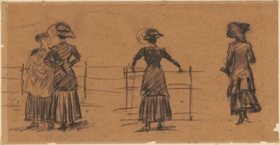 Kvinnestudier på parkrekkverket av William Glackens