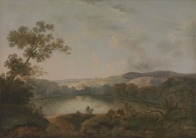 Utsikt over en innsjø med fiskere av William Groombridge