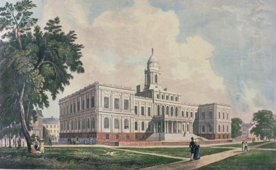 Rådhuset, gravert, trykt og fargelagt av I. Hill, 1826 av William Guy Wall