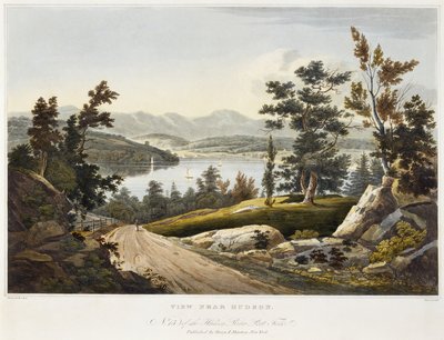 Utsikt nær Hudson, 1822 (akvatint på papir med håndfarging) av William Guy after Wall