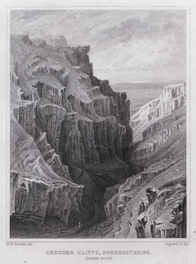 Cheddar Cliffs, Somersetshire, ser sørover (gravering) av William H. Bartlett