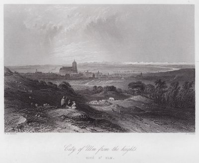 Byen Ulm fra høyden (gravering) av William H. Bartlett