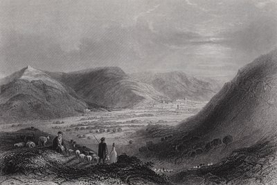 Mount Gerizim og Vale of Nablous, fra Mount Ebal (gravering) av William H. Bartlett