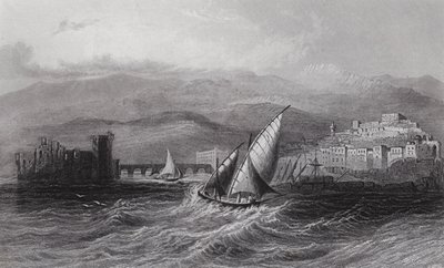 Sidon og Libanonfjellet, fra havet (gravering) av William H. Bartlett