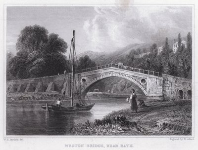 Weston Bridge, nær Bath (gravering) av William H. Bartlett