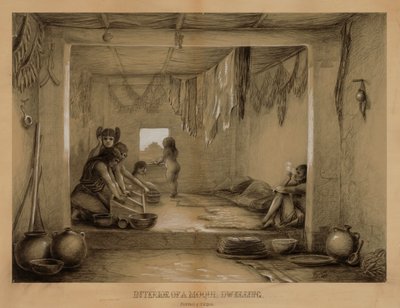 Interiør i en Hopi-bolig, sent på 1800- og begynnelsen av 1900-tallet. av William H. Jackson