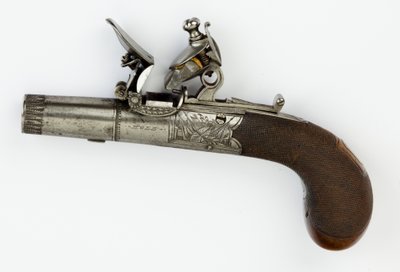 Flintlock Pocket Pistol med Box-Lock, ca. 1820 (stål, sølv og valnøtttre) av William Hale