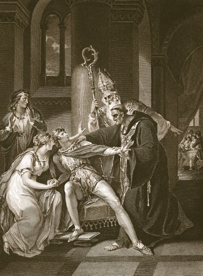 Edwy og Elgiva, gravert av Isaac Taylor, illustrasjon fra David Humes 'The History of England', pub. av R. Bowyer, London, 1812 av William Hamilton