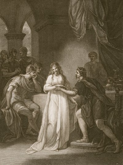 Vortigern og Rovena, gravert av Delatre, illustrasjon fra David Humes 