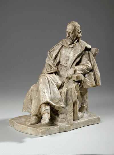 Maquette for Alfred, Lord Tennyson sittende ved Trinity College, Cambridge, ca. 1909 (gips) av William Hamo Thornycroft