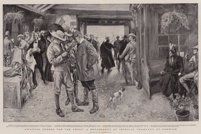 Venter på ordre for fronten, en avdeling av keiserlig Yeomanry i Norwich av William Hatherell