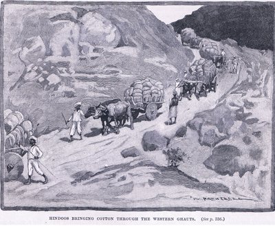 Hinduer bringer bomull gjennom de vestlige Ghauts 1862 e.Kr av William Hatherell