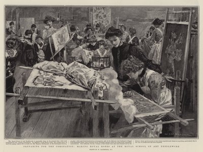 Forbereder seg til kroningen, lager Royal Robes ved Royal School of Art Håndarbeid av William Hatherell